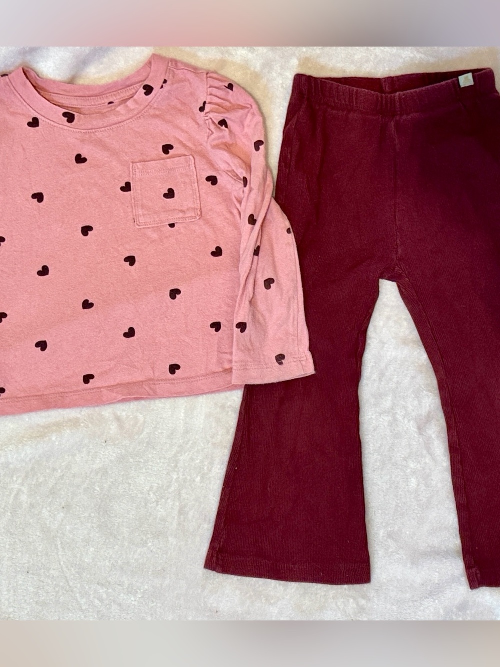 baby GAP Set Pink Heart Top with Maroon Flared Leggings - 2 yrs